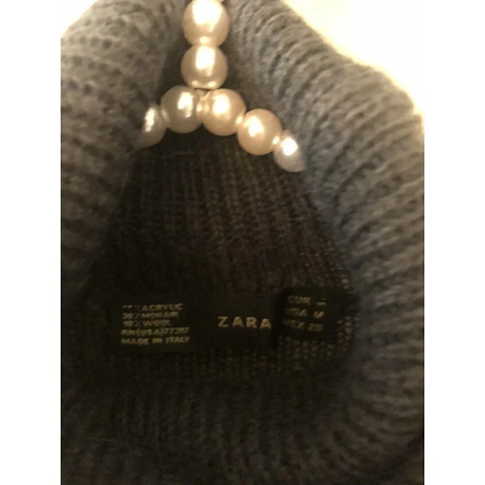 Zara Womens Size M Gray Turtleneck Tunic Sweater Mohair Blend Lightweight